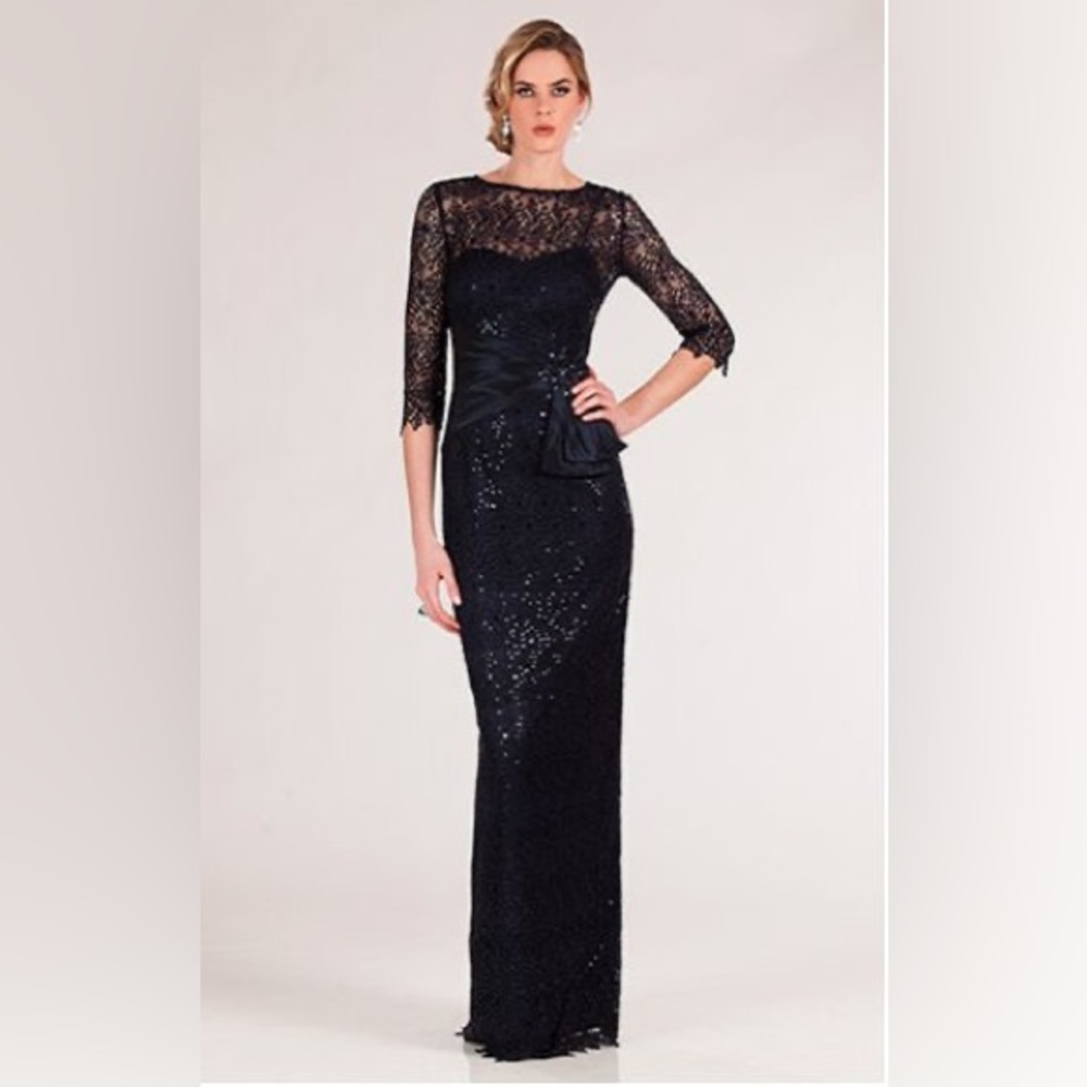 Rickie Freeman for Teri Jon dress formal lace sequins navy blue sz 14 - Picture 5 of 5